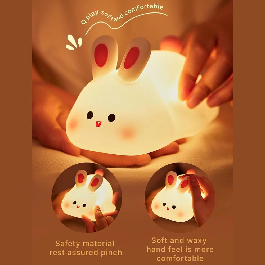 2pcs Collectible Dolls LED Cute Rabbit Night Light ABS Silicone USB Rechargeable Bedside Night Light Touch Sensor for Bedroom Decoration