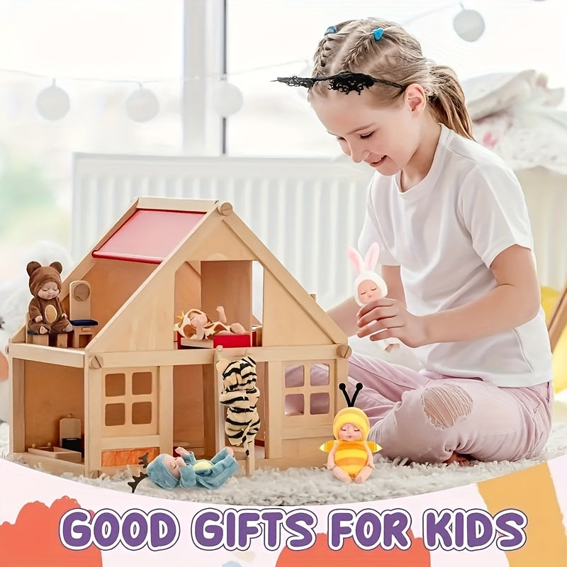 6pcs/set Baby Dolls, Pajama Fairy Baby Dolls Toy Figures Princess Doll Gift Box 4.3Inch Cute Animal Baby Doll - The Perfect Birthday & Holiday Gift, Christmas/Halloween Gifts Easter Gift