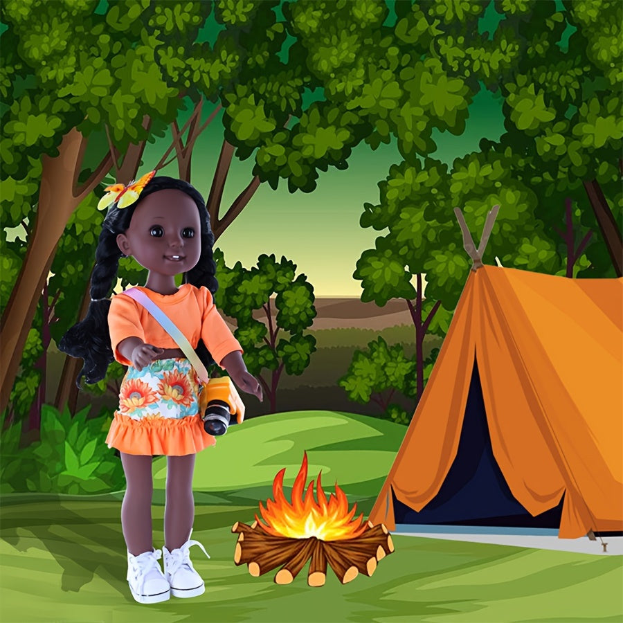 10 Pieces Set of 15 Inch African American Dolls with Accessories: Clothes, Phone, Camera, Glasses, Shoes, Hair Clips, Roller Pen Knife