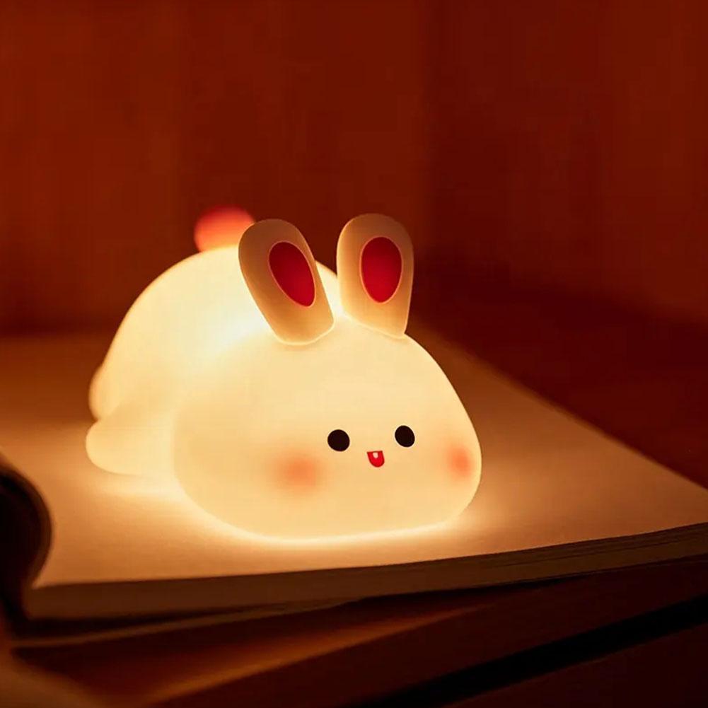 2pcs Collectible Dolls LED Cute Rabbit Night Light ABS Silicone USB Rechargeable Bedside Night Light Touch Sensor for Bedroom Decoration