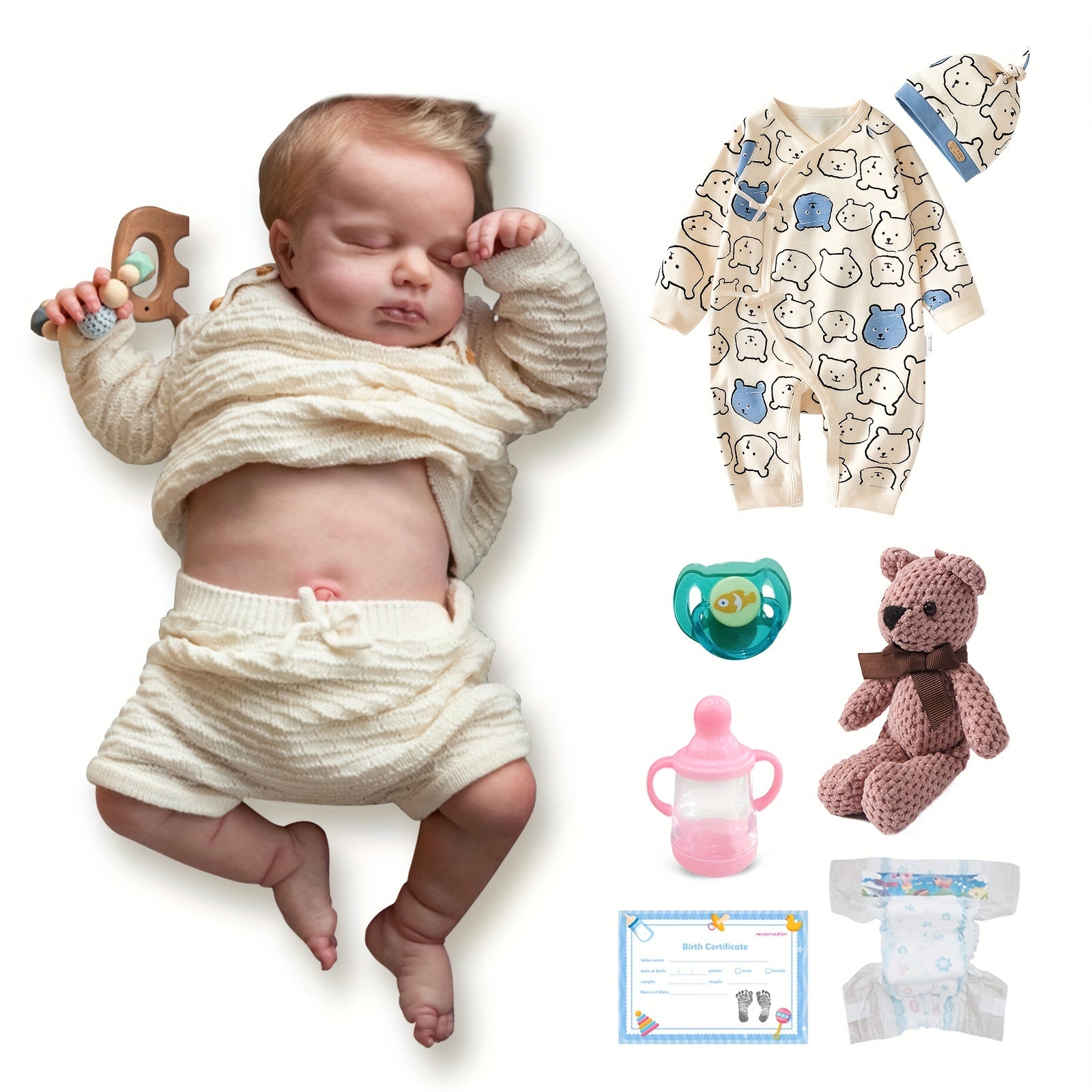 19in/49cm Soft Body Realistic Reborn Sleeping Newborn Doll - Dolls & Accessories - Full Vinyl Construction, Can Bath, 2 Outfits Included, Perfect for Halloween and Christmas Gift, Lifelike Details, Collectible and Cuddle-Frie