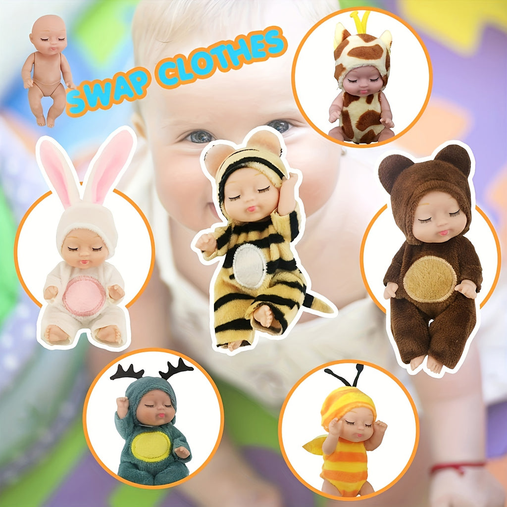 6pcs/set Baby Dolls, Pajama Fairy Baby Dolls Toy Figures Princess Doll Gift Box 4.3Inch Cute Animal Baby Doll - The Perfect Birthday & Holiday Gift, Christmas/Halloween Gifts Easter Gift