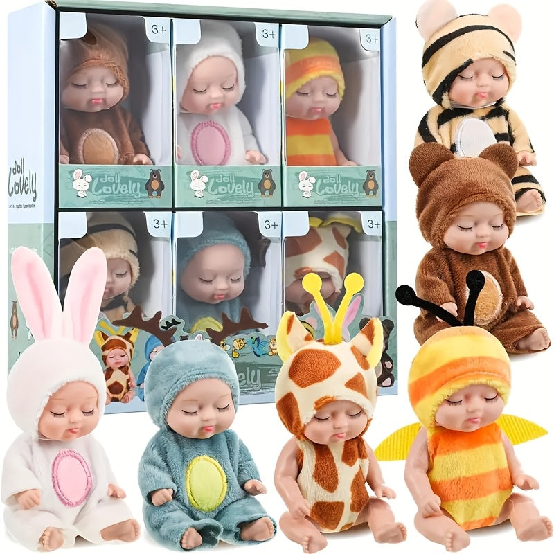 6pcs/set Baby Dolls, Pajama Fairy Baby Dolls Toy Figures Princess Doll Gift Box 4.3Inch Cute Animal Baby Doll - The Perfect Birthday & Holiday Gift, Christmas/Halloween Gifts Easter Gift