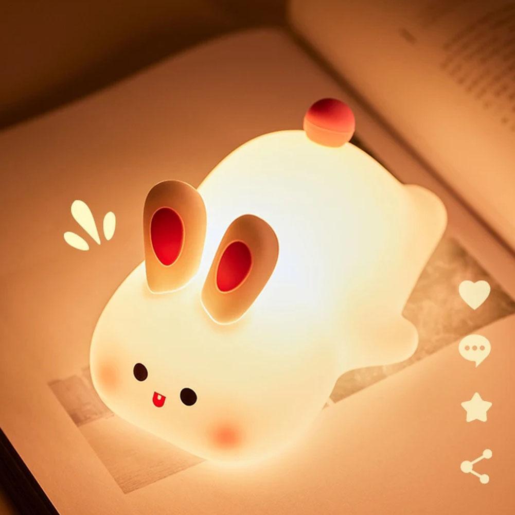 2pcs Collectible Dolls LED Cute Rabbit Night Light ABS Silicone USB Rechargeable Bedside Night Light Touch Sensor for Bedroom Decoration