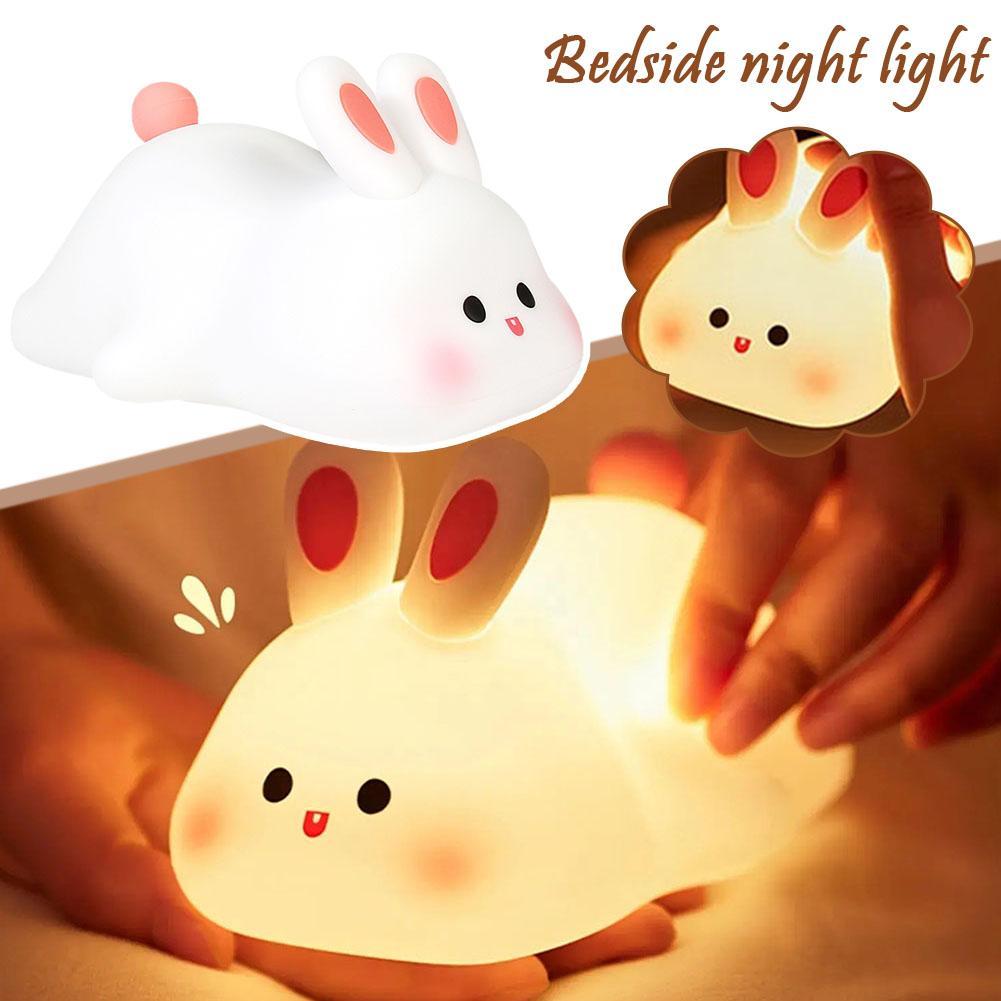 2pcs Collectible Dolls LED Cute Rabbit Night Light ABS Silicone USB Rechargeable Bedside Night Light Touch Sensor for Bedroom Decoration